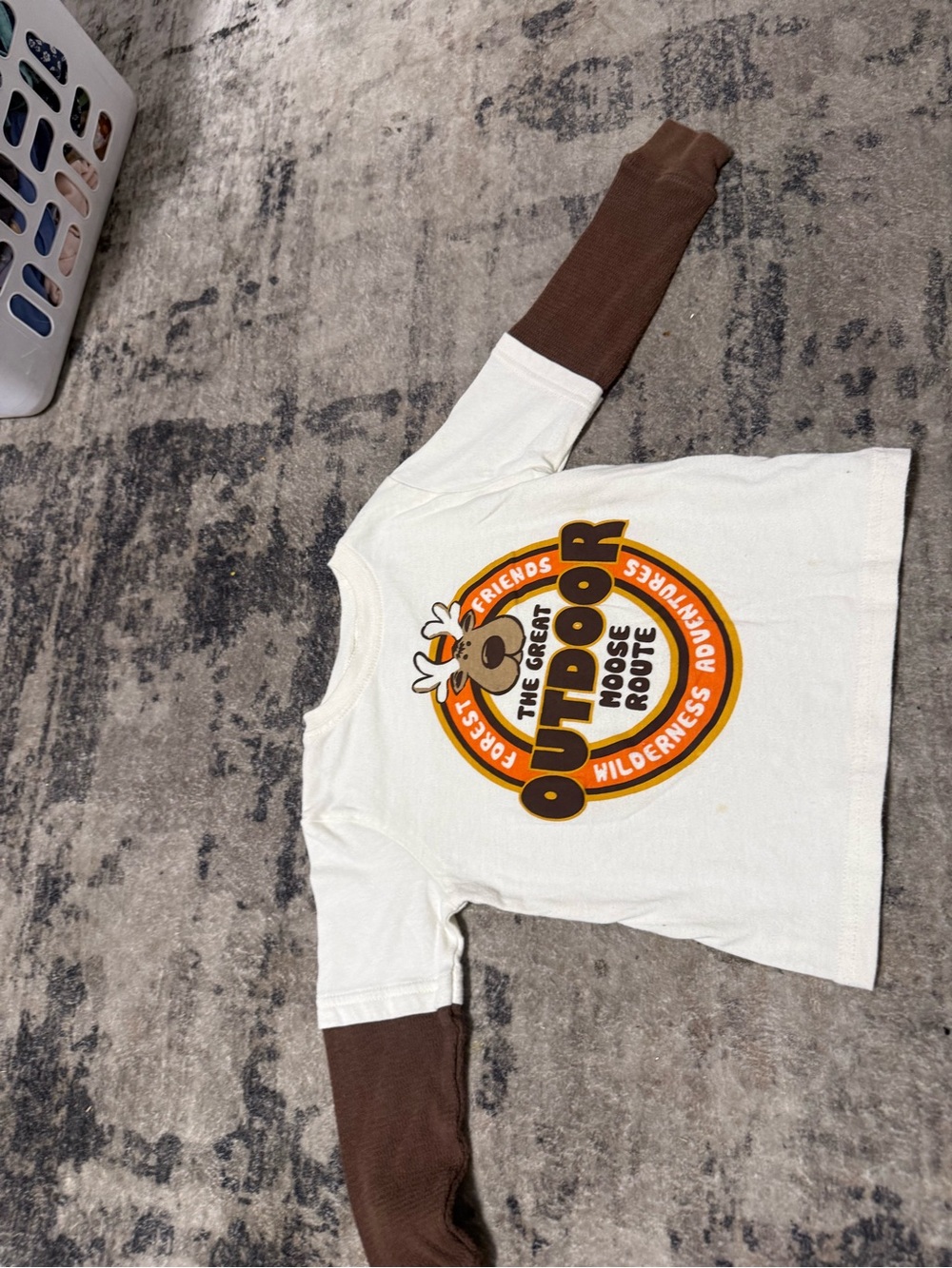 Fisher-Price Cream Long Sleeve Tee with Brown Sleeves & Outdoor Graphic